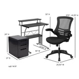 Work From Home Kit - Black Computer Desk, Ergonomic Mesh Office Chair and Locking Mobile Filing Cabinet with Inset Handles