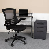 Work From Home Kit - Black Computer Desk, Ergonomic Mesh Office Chair and Locking Mobile Filing Cabinet with Inset Handles