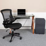 Work From Home Kit - Glass Desk with Keyboard Tray, Ergonomic Mesh Office Chair and Filing Cabinet with Lock & Side Handles