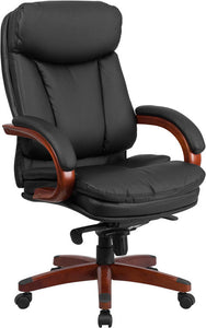 Flash Furniture High Back Black Leather Executive Swivel Office Chair With Synchro-Tilt Mechanism And Mahogany Wood Base