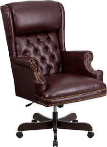 Flash Furniture CI-J600-BY-GG High Back Traditional Tufted Burgundy Leather Executive Swivel Office Chair
