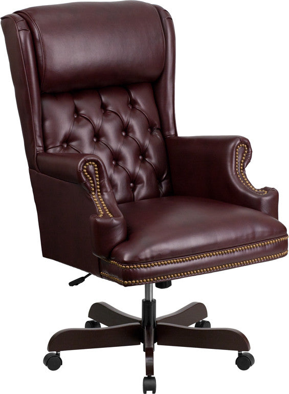Flash Furniture CI-J600-BY-GG High Back Traditional Tufted Burgundy Leather Executive Swivel Office Chair