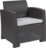 Dark Gray Faux Rattan Chair with All-Weather Light Gray Cushion by Flash Furniture