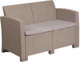 Light Gray Faux Rattan Loveseat with All-Weather Light Gray Cushions by Flash Furniture