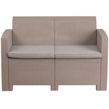 Light Gray Faux Rattan Loveseat with All-Weather Light Gray Cushions by Flash Furniture