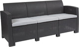 Dark Gray Faux Rattan Sofa with All-Weather Light Gray Cushions by Flash Furniture
