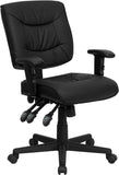 Flash Furniture Low Back Black Leather Multi-Functional Swivel Task Chair With Height Adjustable Arms