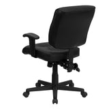 Flash Furniture Low Back Black Leather Multi-Functional Swivel Task Chair With Height Adjustable Arms
