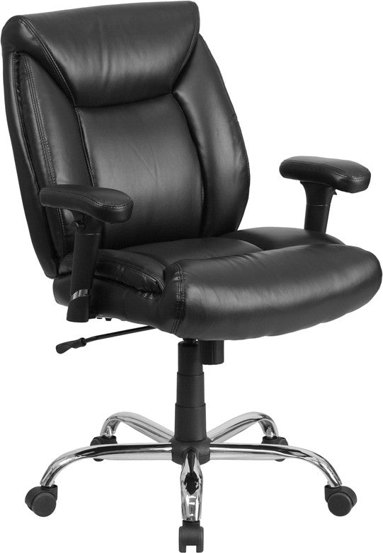 Flash Furniture GO-2073-LEA-GG Hercules Series Black Leather Swivel Task Chair with Adjustable Arms