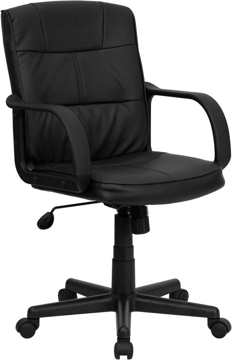 Flash Furniture Mid-Back Black Leather Swivel Task Chair With Nylon Arms