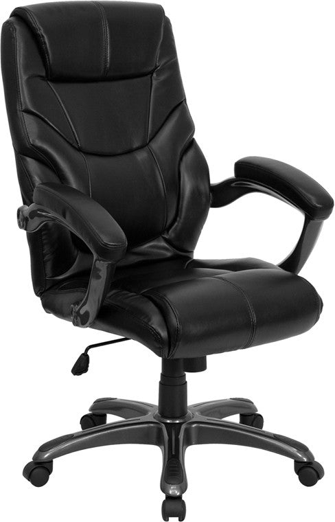 Flash Furniture GO-724H-BK-LEA-GG High Back Black Leather Overstuffed Executive Swivel Office Chair