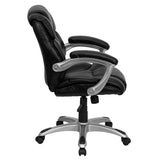 Flash Furniture GO-931H-MID-BK-GG Mid-Back Black Leather Swivel Task Chair with Arms