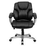 Flash Furniture GO-931H-MID-BK-GG Mid-Back Black Leather Swivel Task Chair with Arms