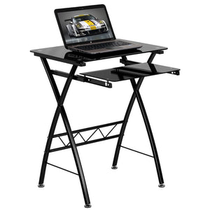 Black Tempered Glass Computer Desk with Pull-Out Keyboard Tray by Flash Furniture