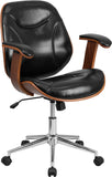 Flash Furniture Mid-Back Black Leather Executive Wood Swivel Office Chair