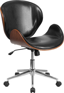 Flash Furniture Mid-Back Walnut Wood Swivel Conference Chair In Black Leather