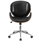 Flash Furniture Mid-Back Walnut Wood Swivel Conference Chair In Black Leather