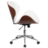 Flash Furniture Mid-Back Walnut Wood Swivel Conference Chair In White Leather