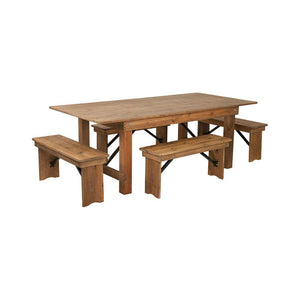 Flash Furniture Hercules Series 7' X 40" Antique Rustic Folding Farm Table And 4 Bench Set