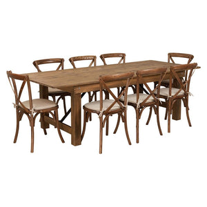 Flash Furniture Hercules Series 8' X 40" Antique Rustic Folding Farm Table Set With 8 Cross Back Chairs