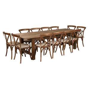 Flash Furniture Hercules Series 9' X 40'' Antique Rustic Folding Farm Table Set With 12 Cross Back Chairs
