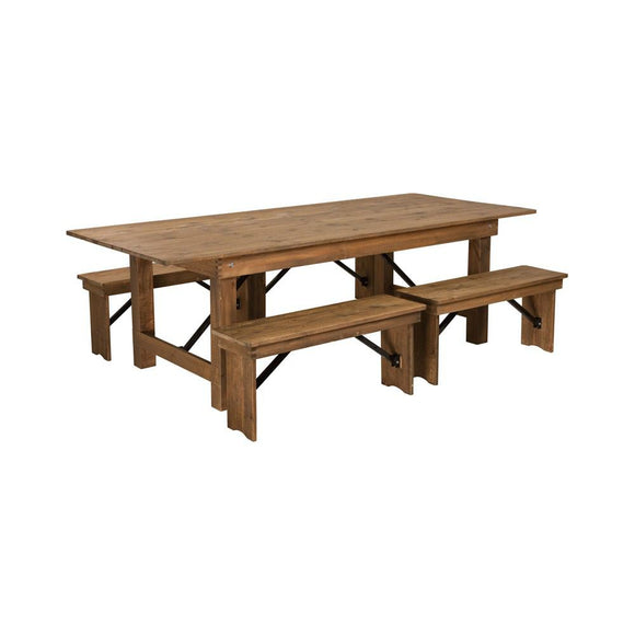Flash Furniture Hercules Series 8 X 40 Antique Rustic Folding Farm Table And 4 Bench Set