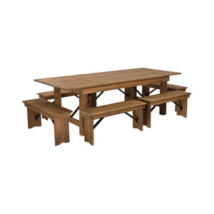Flash Furniture Hercules Series 8' X 40'' Antique Rustic Folding Farm Table And 6 Bench Set