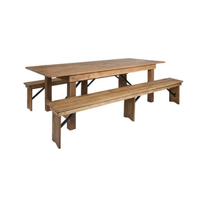 Flash Furniture Hercules Series 8' X 40" Antique Rustic Folding Farm Table And 2 Bench Set