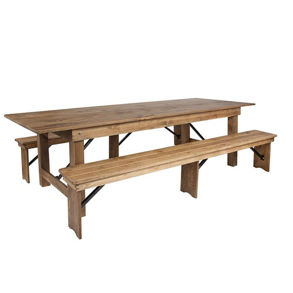 Flash Furniture Hercules Series 9' X 40'' Antique Rustic Folding Farm Table And 2 Bench Set