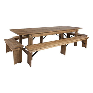 Flash Furniture Hercules Series 9' X 40'' Antique Rustic Folding Farm Table And 4 Bench Set