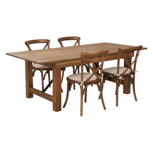 Flash Furniture Hercules Series 7' X 40" Antique Rustic Folding Farm Table Set With 4 Cross Back Chairs