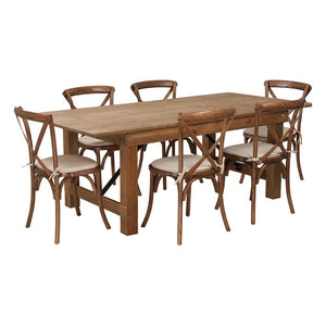 Flash Furniture Hercules Series 7' X 40'' Antique Rustic Folding Farm Table Set With 6 Cross Back Chairs