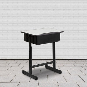 Student Desk with Grey Top and Adjustable Height Black by Flash Furniture