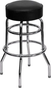 Flash Furniture XU-D-100-GG Double Ring Chrome Barstool With Black Seat