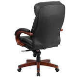 Flash Furniture High Back Black Leather Executive Swivel Office Chair With Synchro-Tilt Mechanism And Mahogany Wood Base